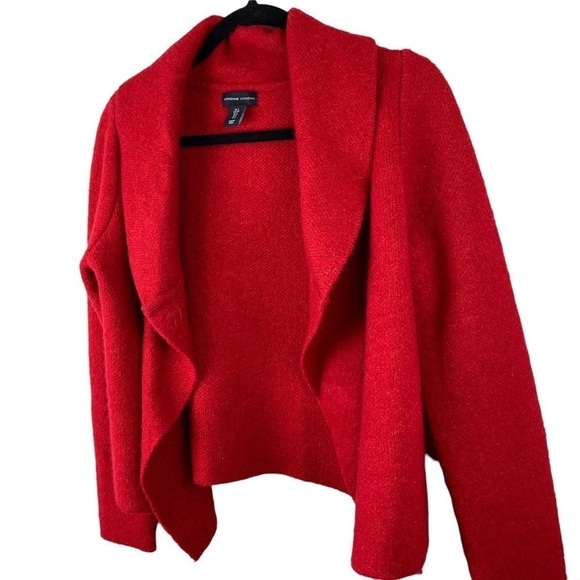 Adrienne Vittadini Open Front Red Shaw‎ Collar Wool Blend Sweater Jacket Sz S - Picture 4 of 6